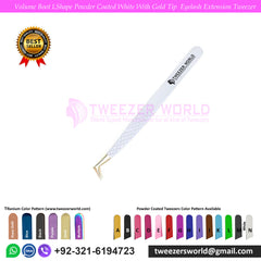 Volume Boot L-Shape Powder Coated White Eyelash Tweezer