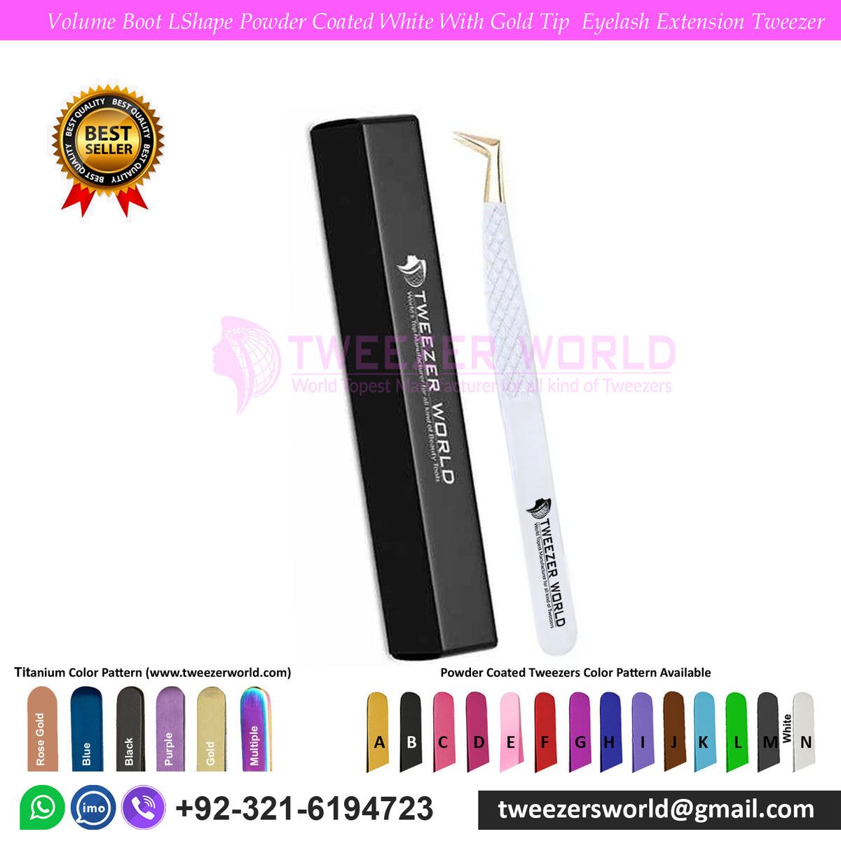 Volume Boot L-Shape Powder Coated White Eyelash Tweezer