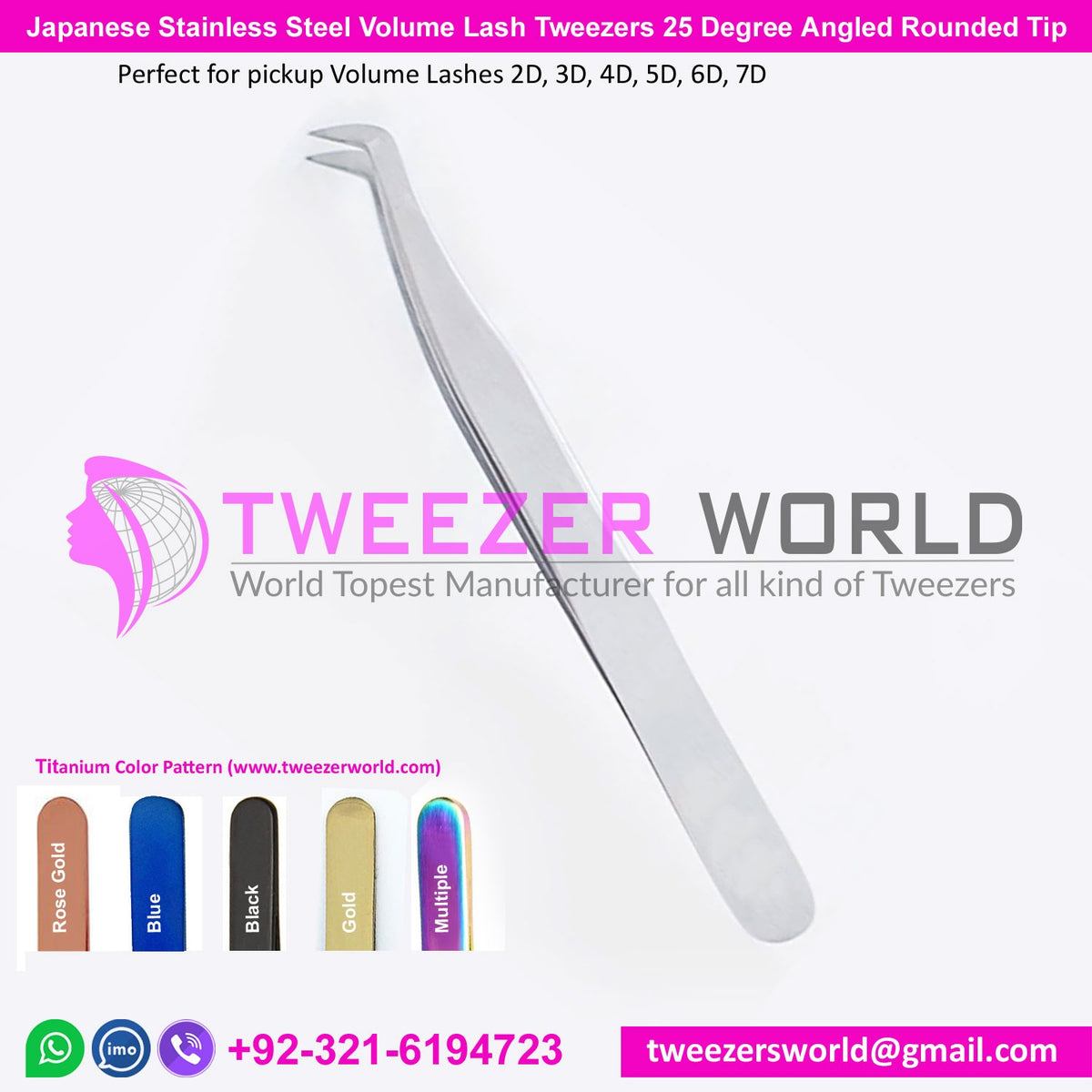 Volume Lash Tweezers 25 Degree Angled Rounded Tip