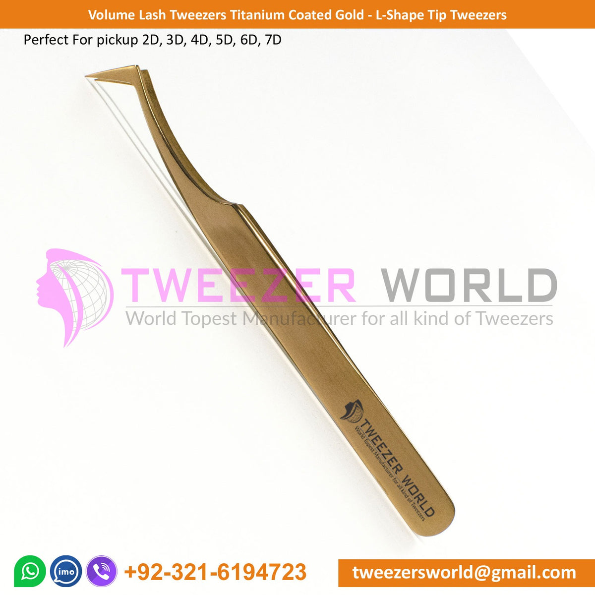 Volume Lash Tweezers Titanium Coated Rose Gold L-Shape Tip Tweezers