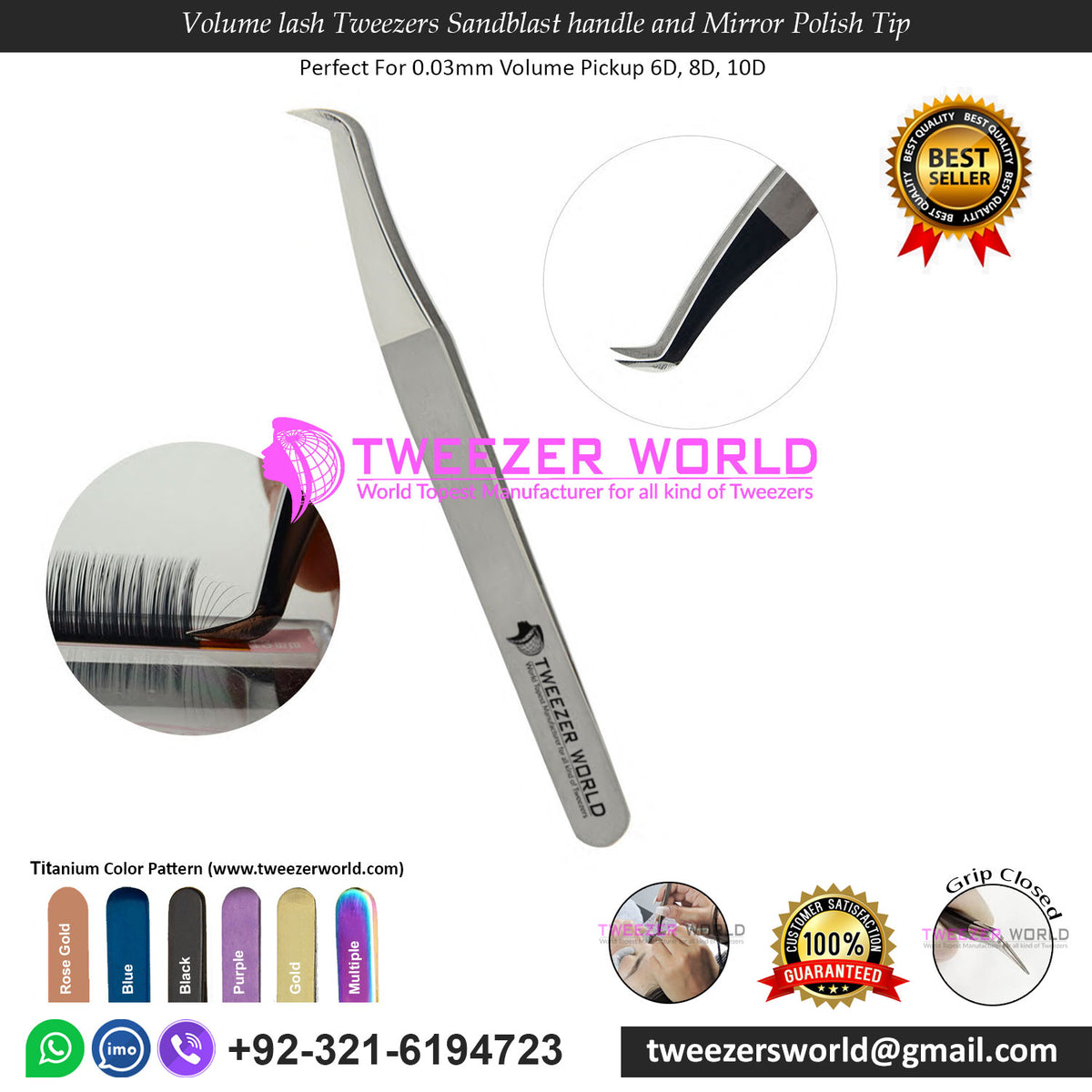 Volume lash Tweezers Sandblast handle and Mirror Polish Tip