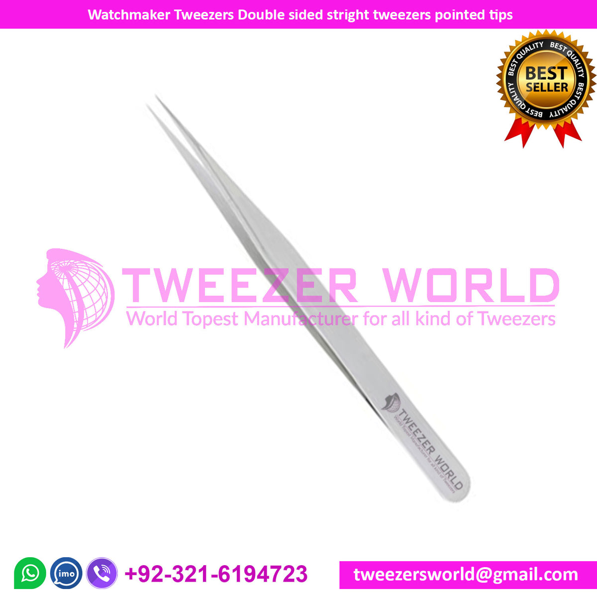 Watchmaker White straight pointed tips tweezers