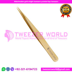 Watchmaker gold straight tweezers pointed tips tweezers