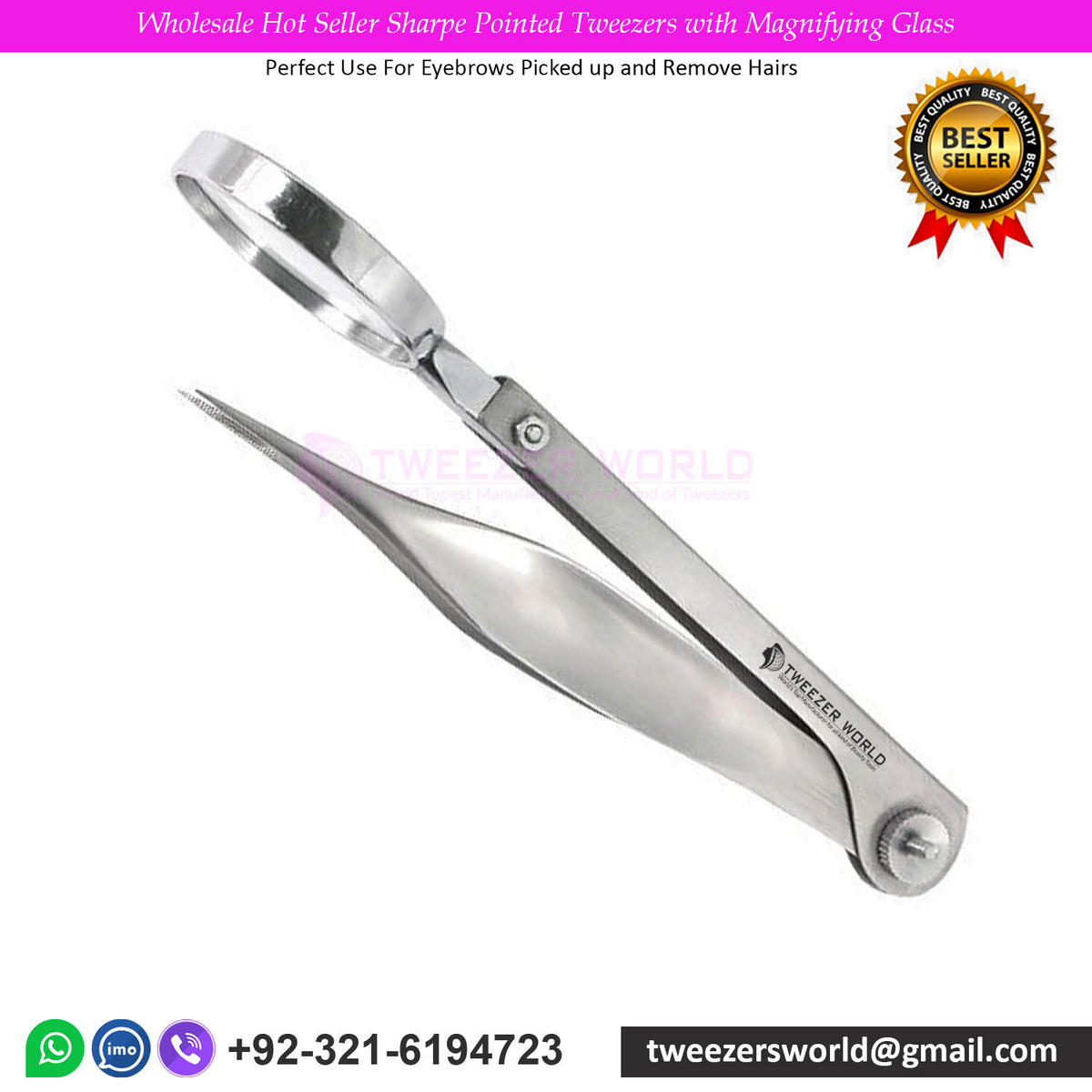 Wholesale Hot Seller Sharpe Pointed Tweezers with Magnifying Glass