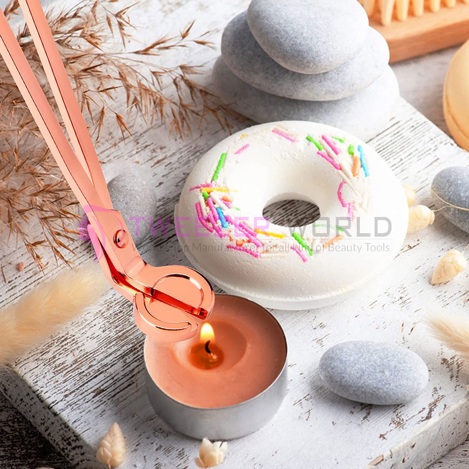 Top Quality 3Pcs Wick Candle Rose Gold Candle Tool With Candle Snuffer