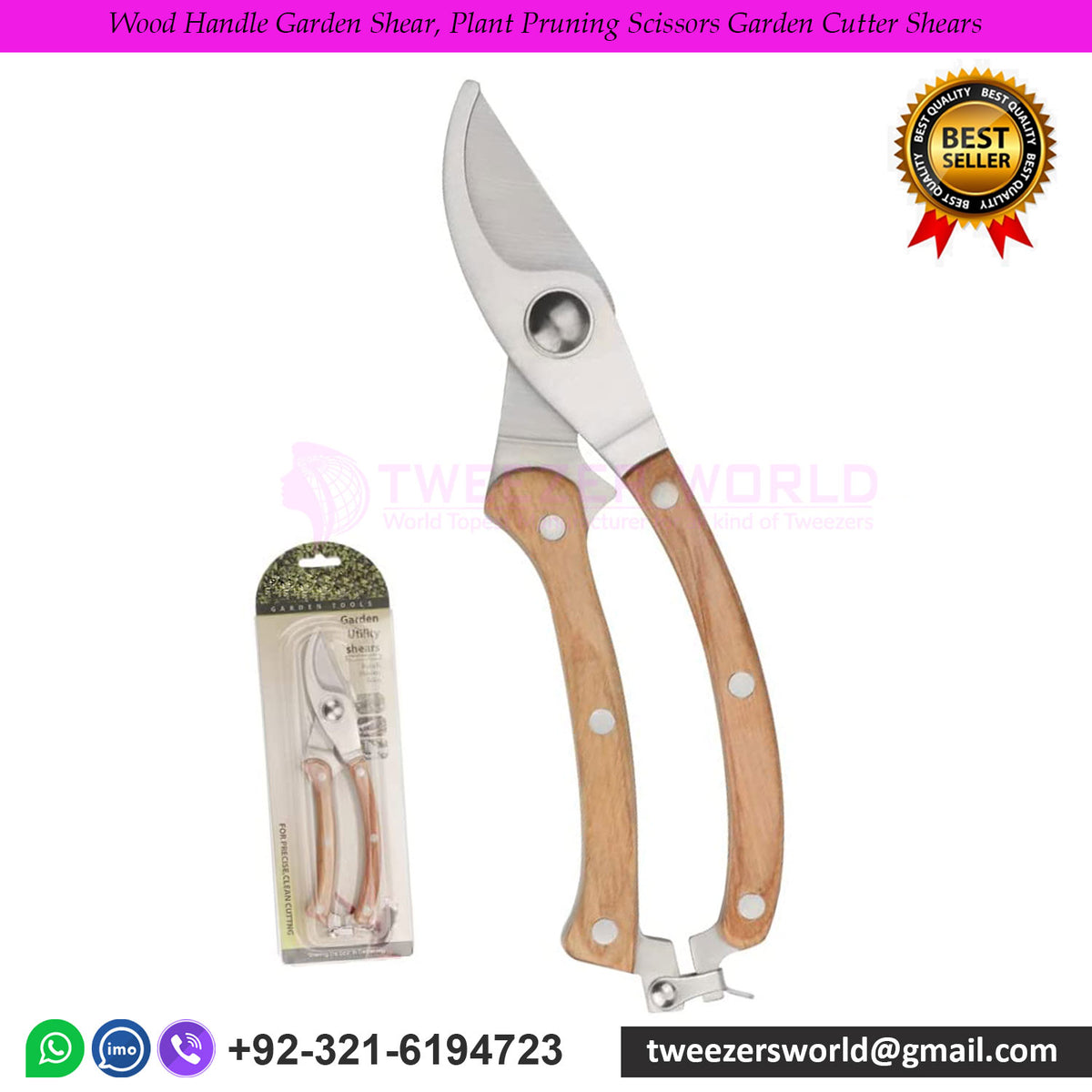 Wood Handle Garden Shear, Plant Pruning Scissors Garden Cutter Shears