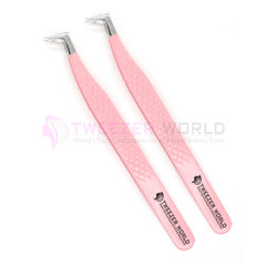 L-Shape Volume Powder Coated Baby Pink Best Eyelash Tweezers