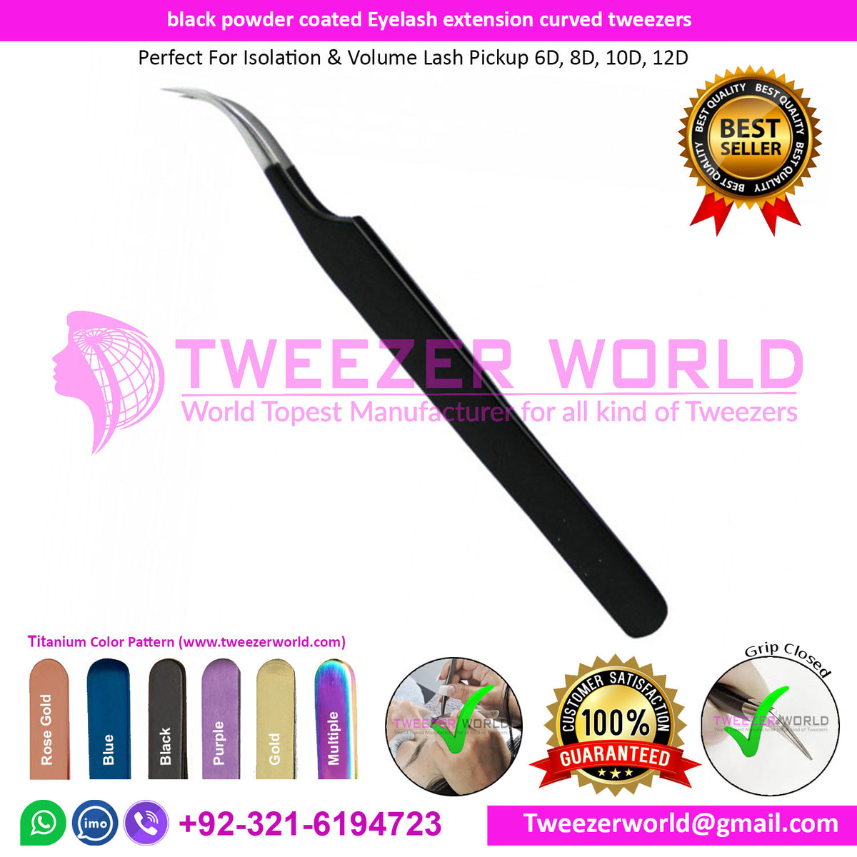 black powder coated Eyelash extension curved tweezers