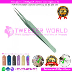 black powder coated Eyelash extension tweezers pointed tip