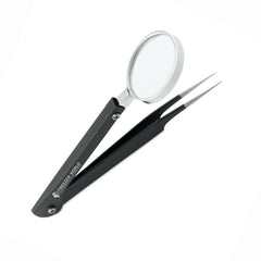 Professional Black Powder Coated Tweezers with Magnifying Glass