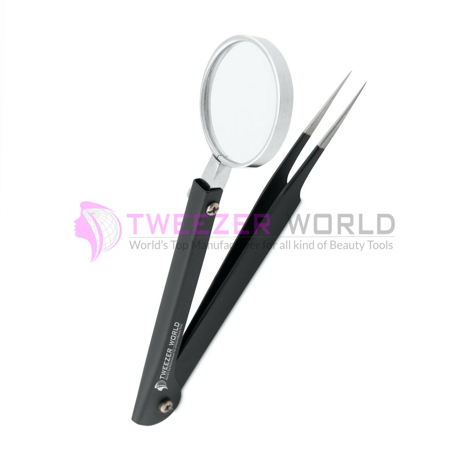 Professional Black Powder Coated Tweezers with Magnifying Glass