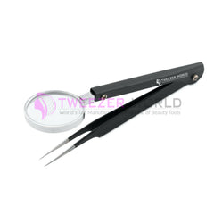 Professional Black Powder Coated Tweezers with Magnifying Glass