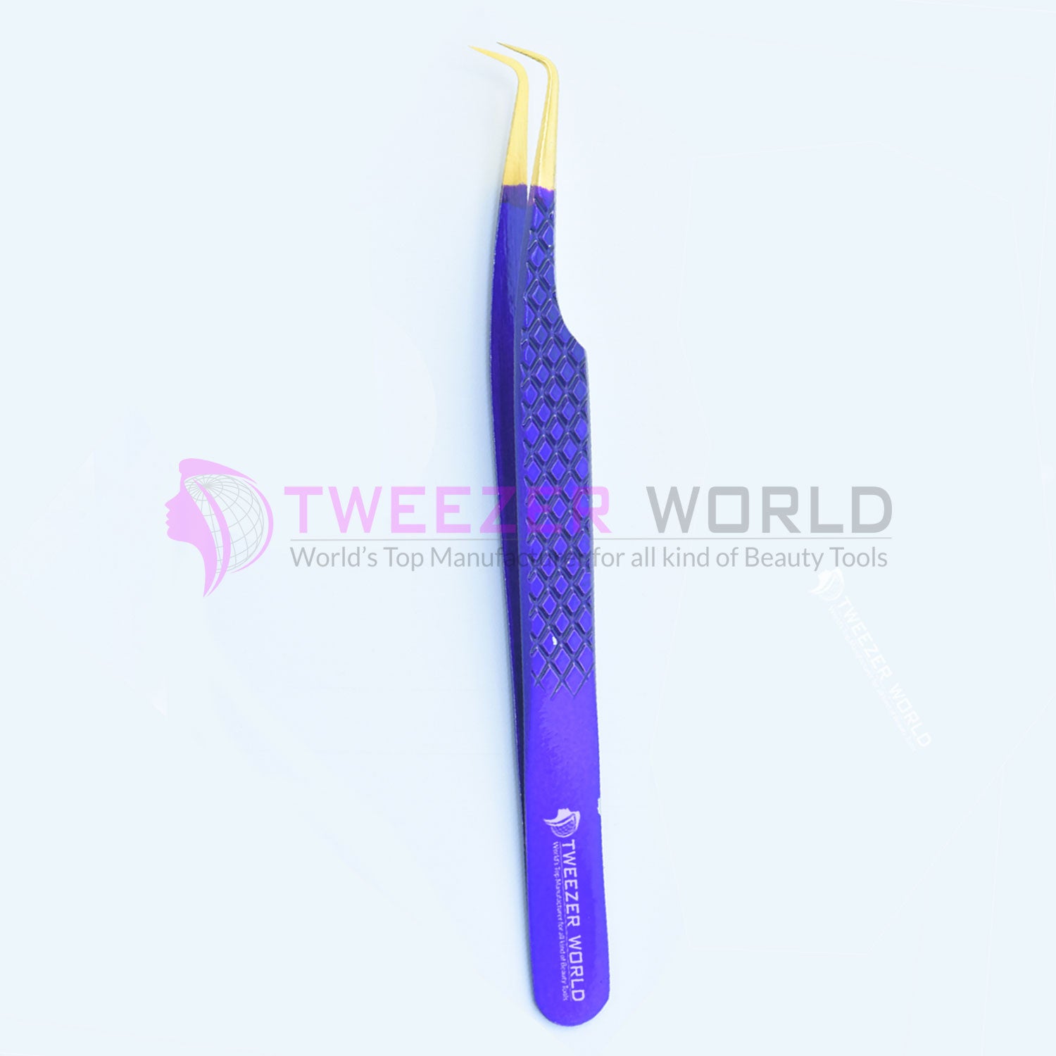 90 Degree Diamond Grip Gold Tip Blue Eyelash Extension Tweezers