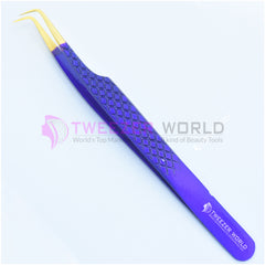 90 Degree Diamond Grip Gold Tip Blue Eyelash Extension Tweezers