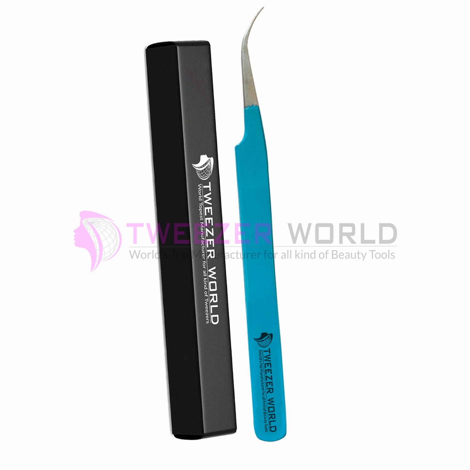 Best Quality S-Curved Eyelash Blue Handle Extension Tweezers