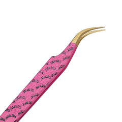 S-Curved Diamond Grip Titanium Coated Gold Tip False Lash Tweezers