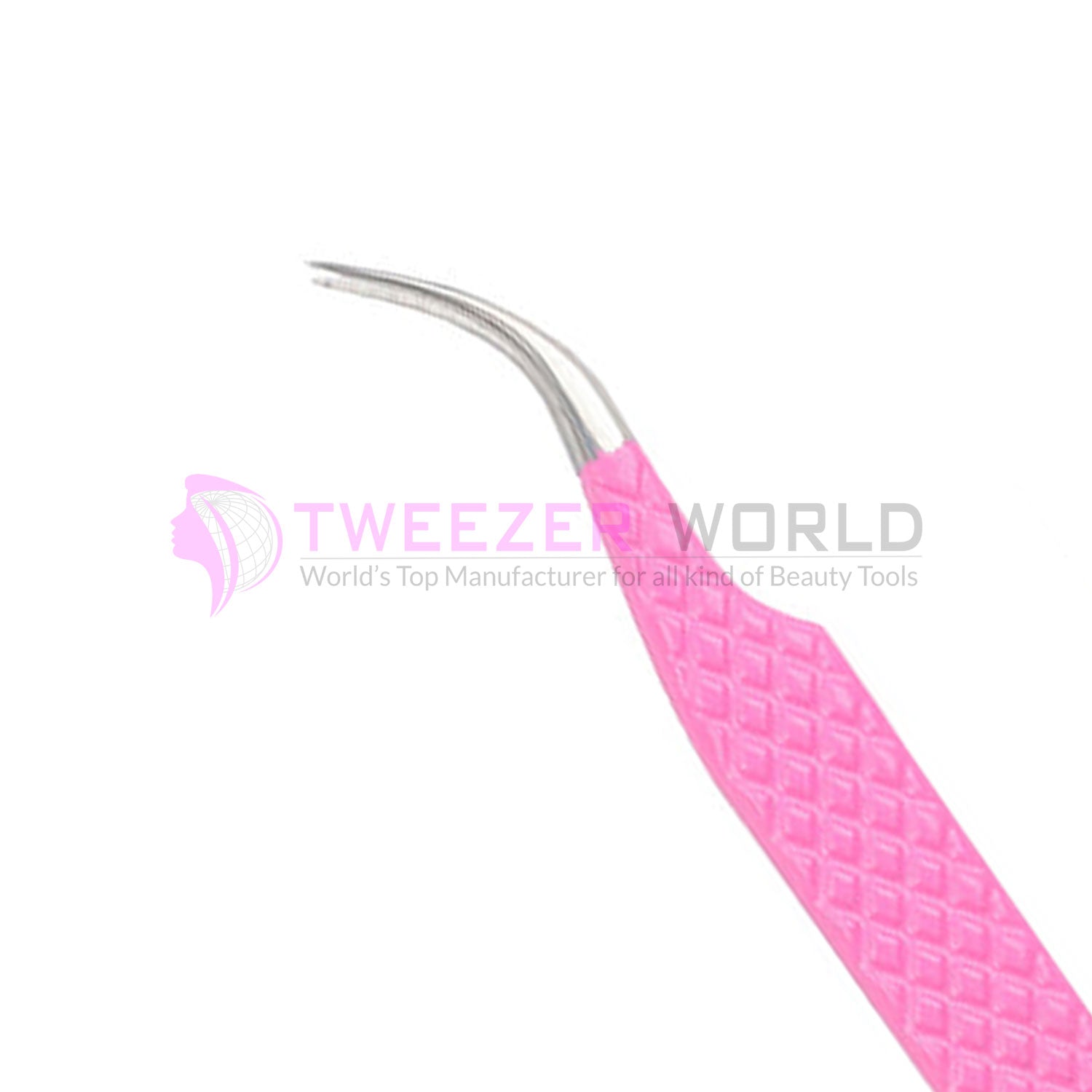 S-Curved Diamond Grip Pink Powder Coated Eyelash Tweezers