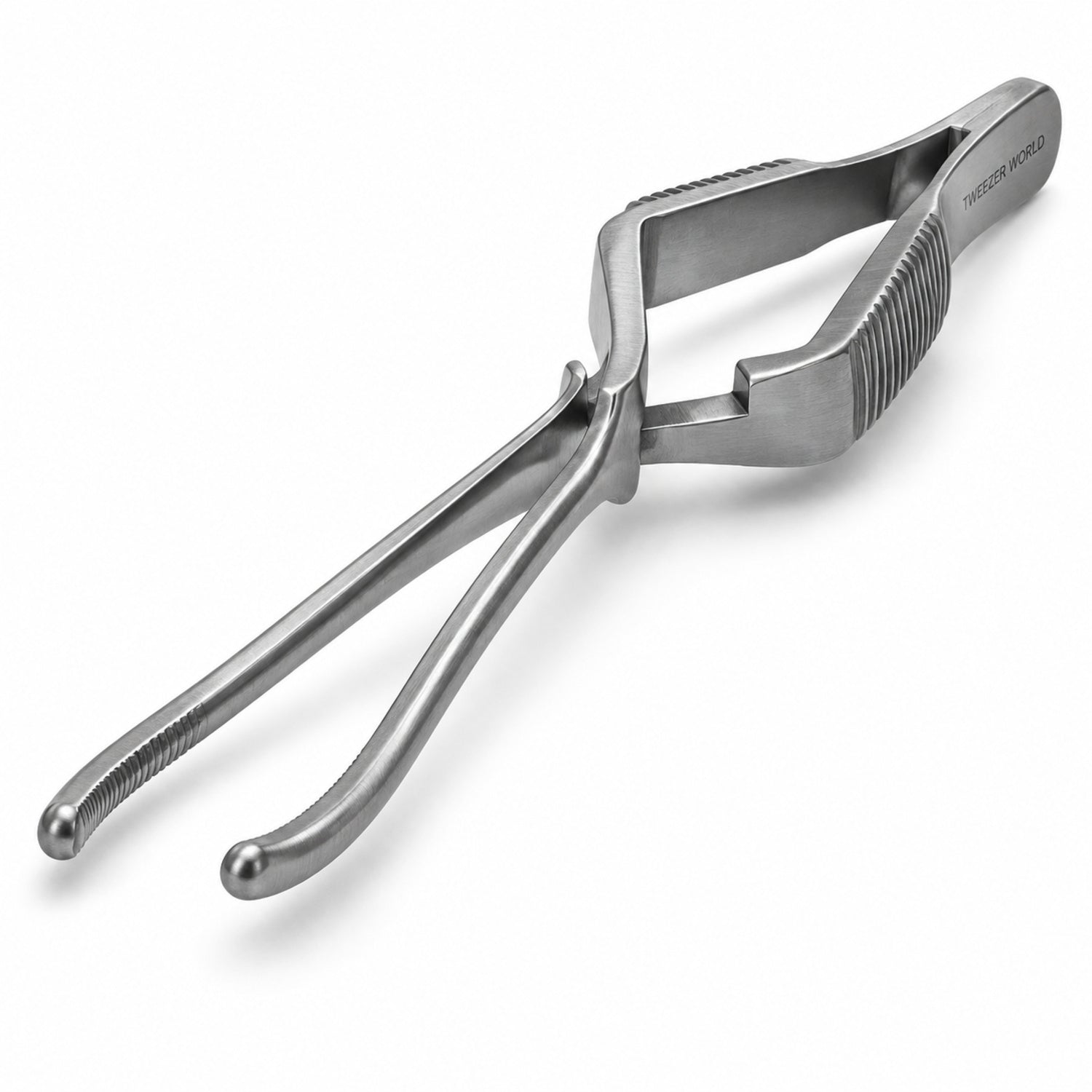 DeBakey Cross-Action Bulldog Clamp – Curved, 12 cm — front perspective catalogue illustration