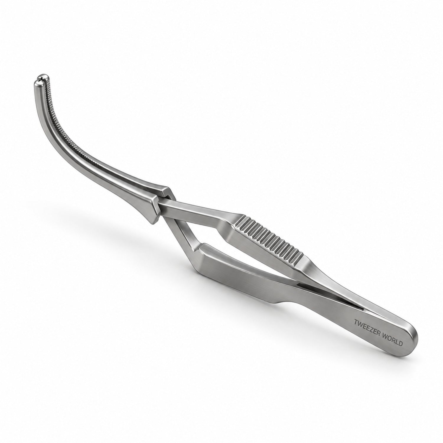 DeBakey Cross-Action Bulldog Clamp – Curved, 20 mm Jaw — side profile catalogue illustration