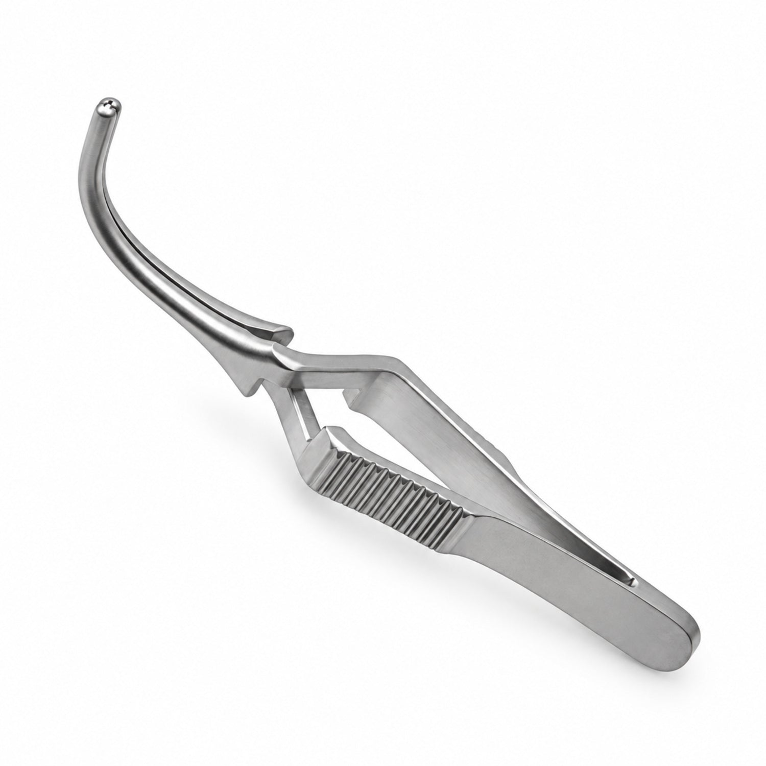 DeBakey Cross-Action Bulldog Clamp – Curved, 25 mm — catalogue illustration on white background
