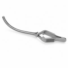 DeBakey Cross-Action Bulldog Clamp – Curved, 40 mm — catalogue illustration on white background