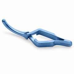 DeBakey Cross-Action Bulldog Clamp Titanium Option – Curved, 8.5 cm — reverse three-quarter catalogue illustration