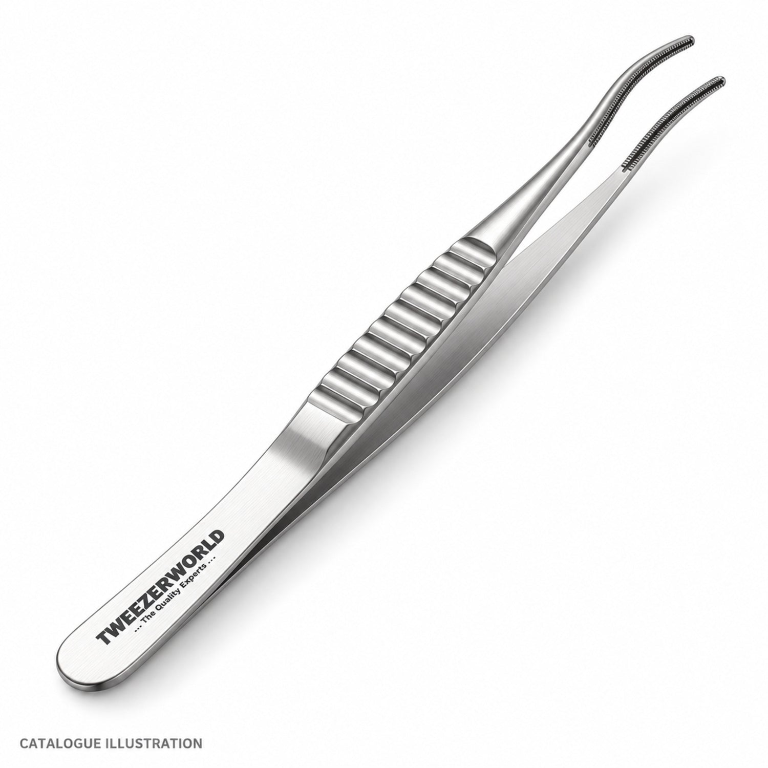 TWEEZER WORLD DeBakey curved forceps, reverse view — catalogue illustration; sample geometry pending verification