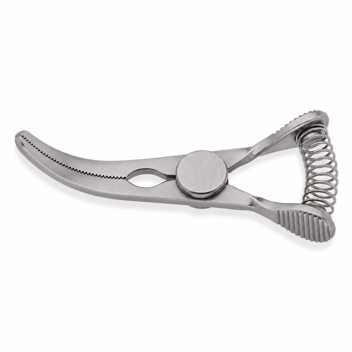 DeBakey Glover Bulldog Clamp – Curved, 15 mm Jaw — catalogue illustration on white background