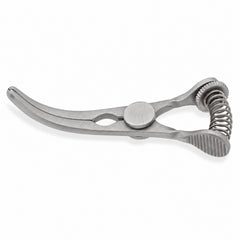 DeBakey Glover Bulldog Clamp – Curved, 35 mm Jaw — catalogue illustration on white background