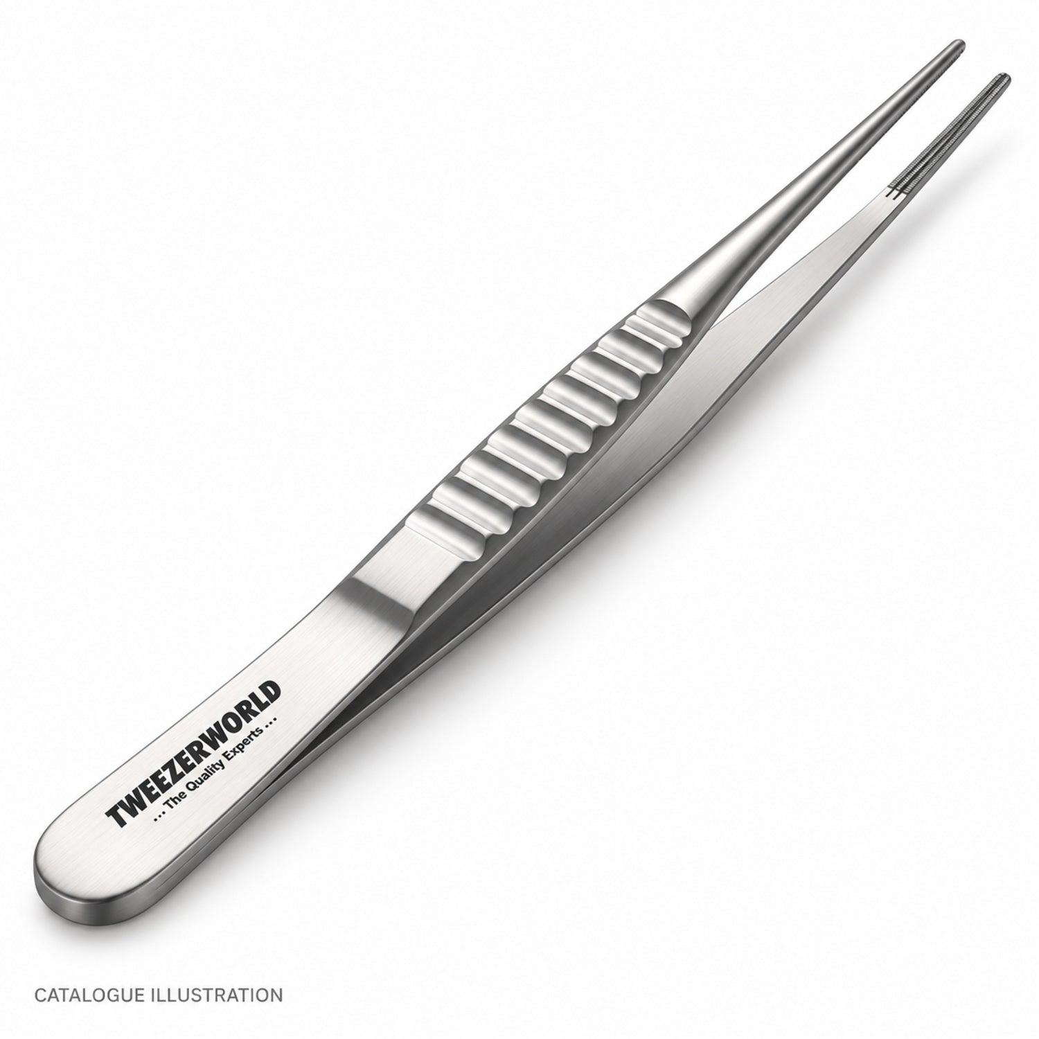 TWEEZER WORLD DeBakey long forceps, tail detail view — catalogue illustration; sample geometry pending verification