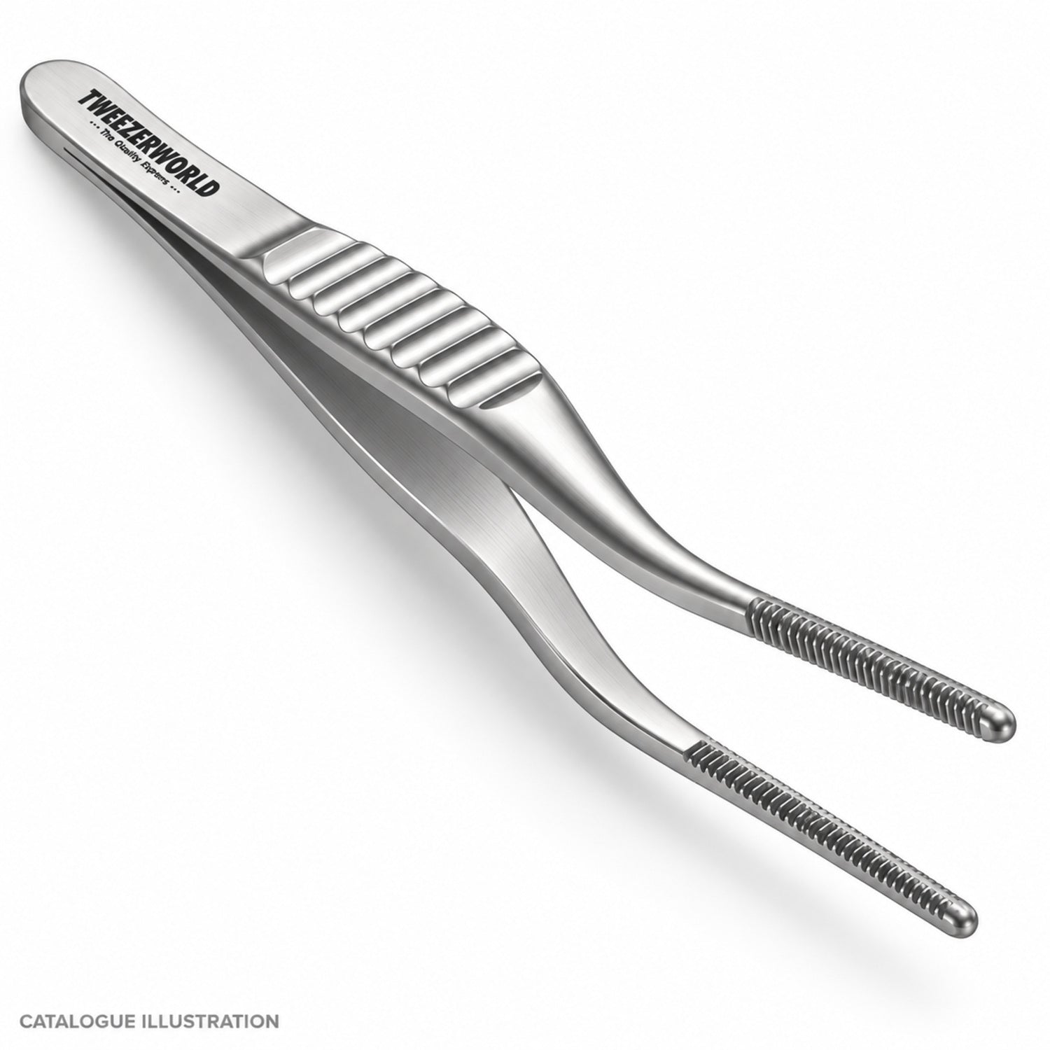 TWEEZER WORLD DeBakey s-curve forceps, tip detail view — catalogue illustration; sample geometry pending verification