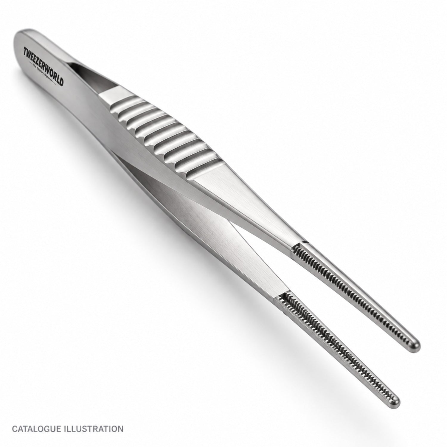 TWEEZER WORLD DeBakey straight forceps, tip detail view — catalogue illustration; sample geometry pending verification