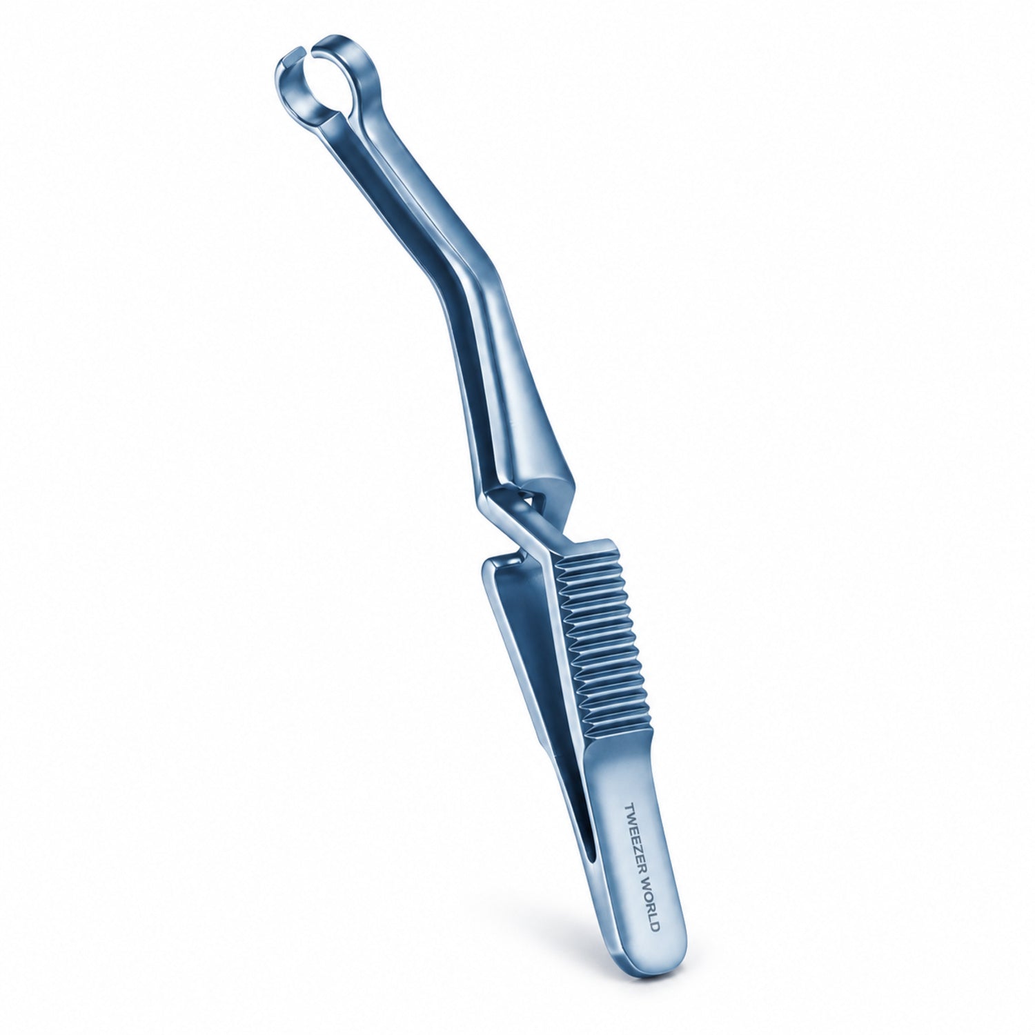 French-Type Shunt Bulldog Clamp – Angled Ring Jaw, Blue Finish — reverse three-quarter catalogue illustration