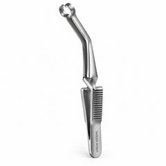 French-Type Shunt Bulldog Clamp – Angled Ring Jaw, Silver Finish — reverse three-quarter catalogue illustration