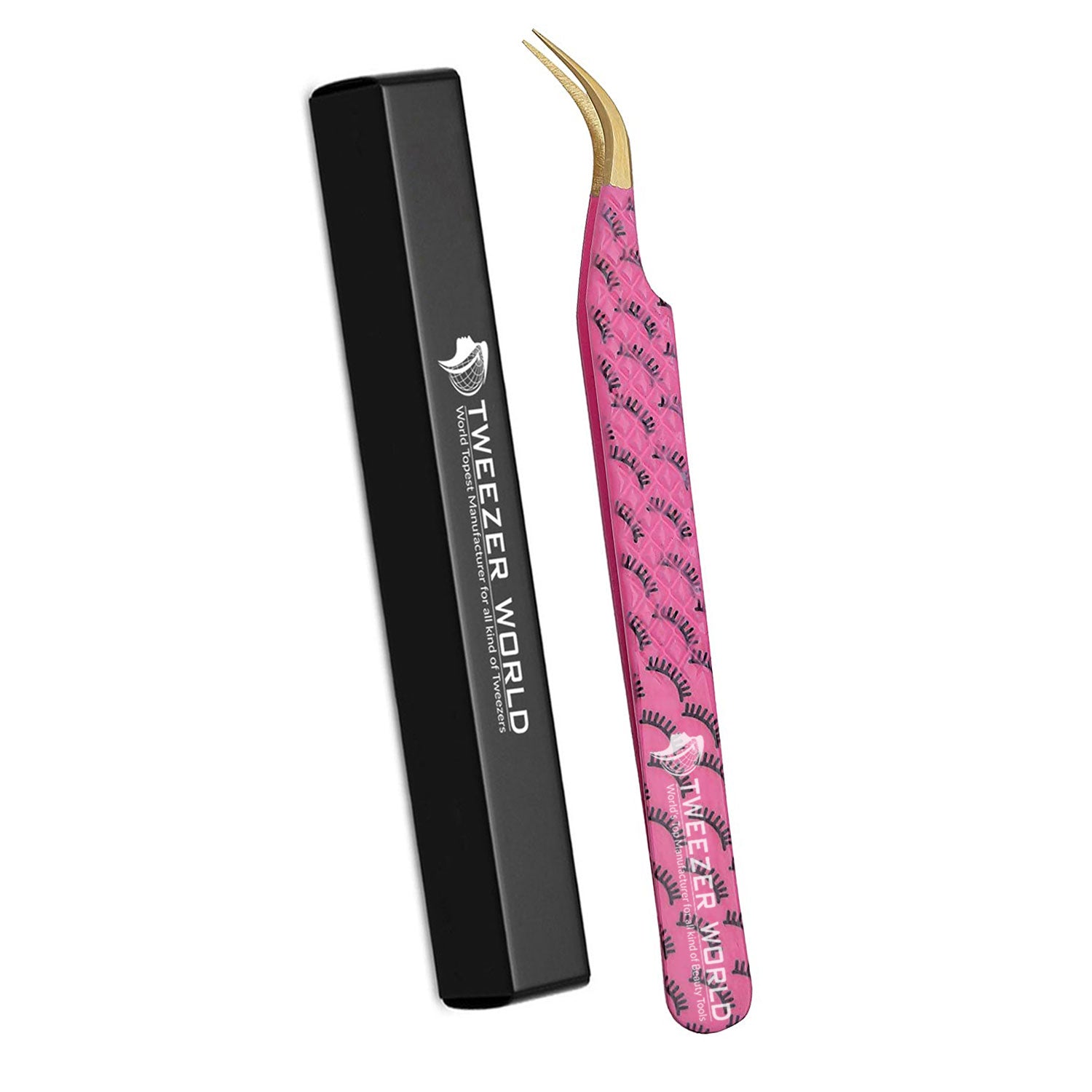 2pcs Diamond Grip Titanium Coated Gold Tip Tweezers Lashes Set