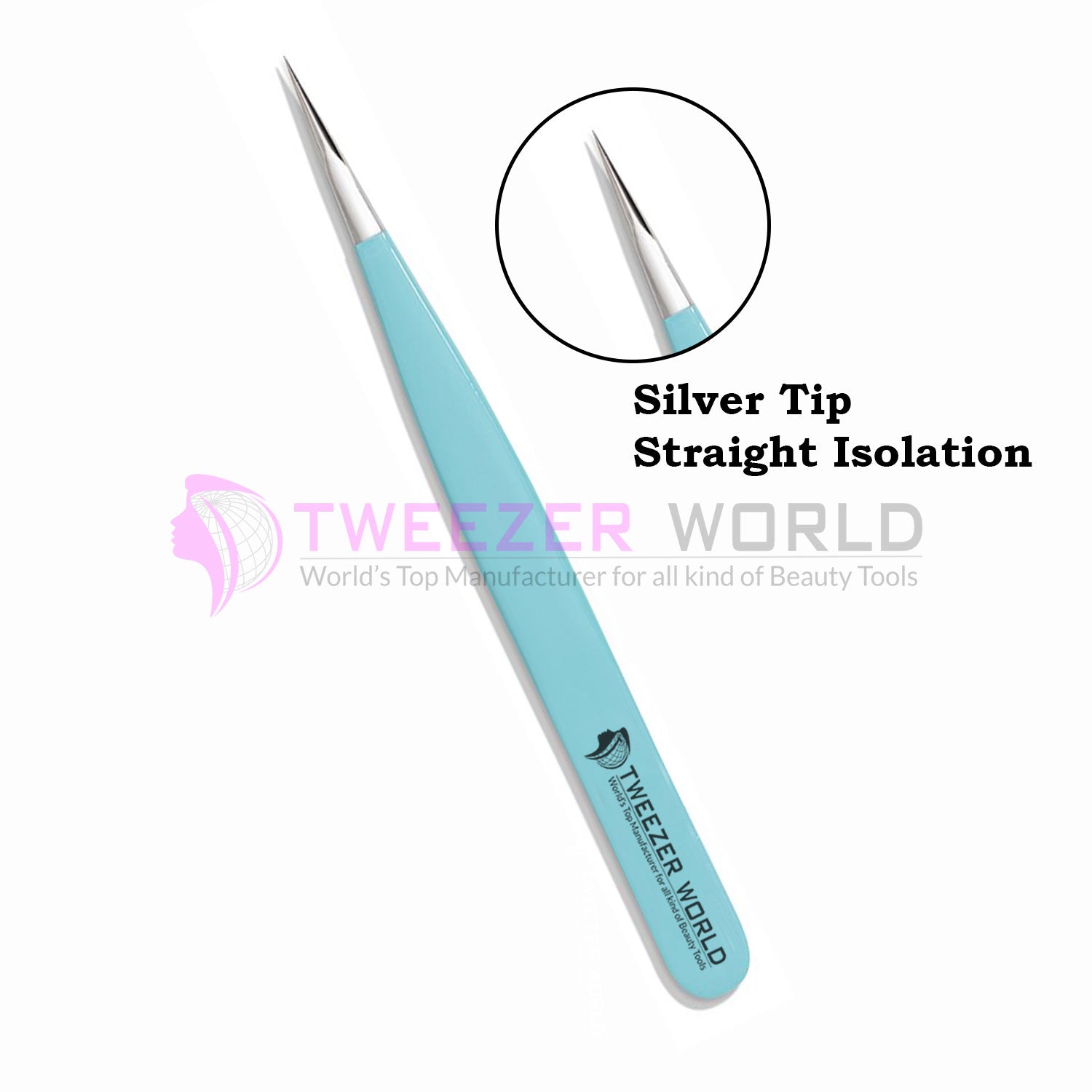 Perfect Straight Isolation Sky Blue Professional Eyelash Tweezers