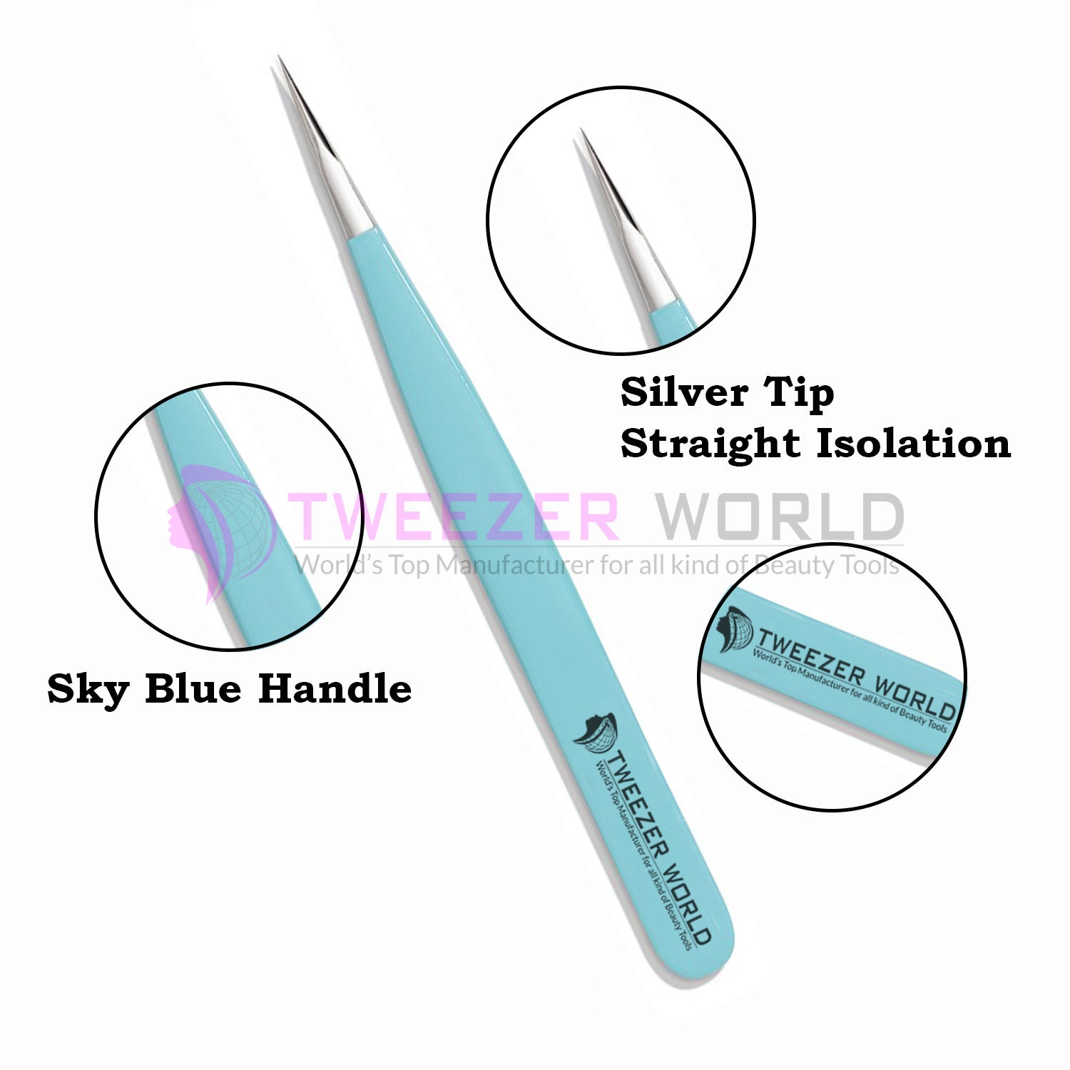 Perfect Straight Isolation Sky Blue Professional Eyelash Tweezers