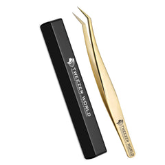 2pcs Titanium Coated Gold Plated Eyelash Extension Tweezers Set