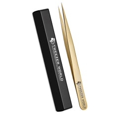 2pcs Titanium Coated Gold Plated Eyelash Extension Tweezers Set