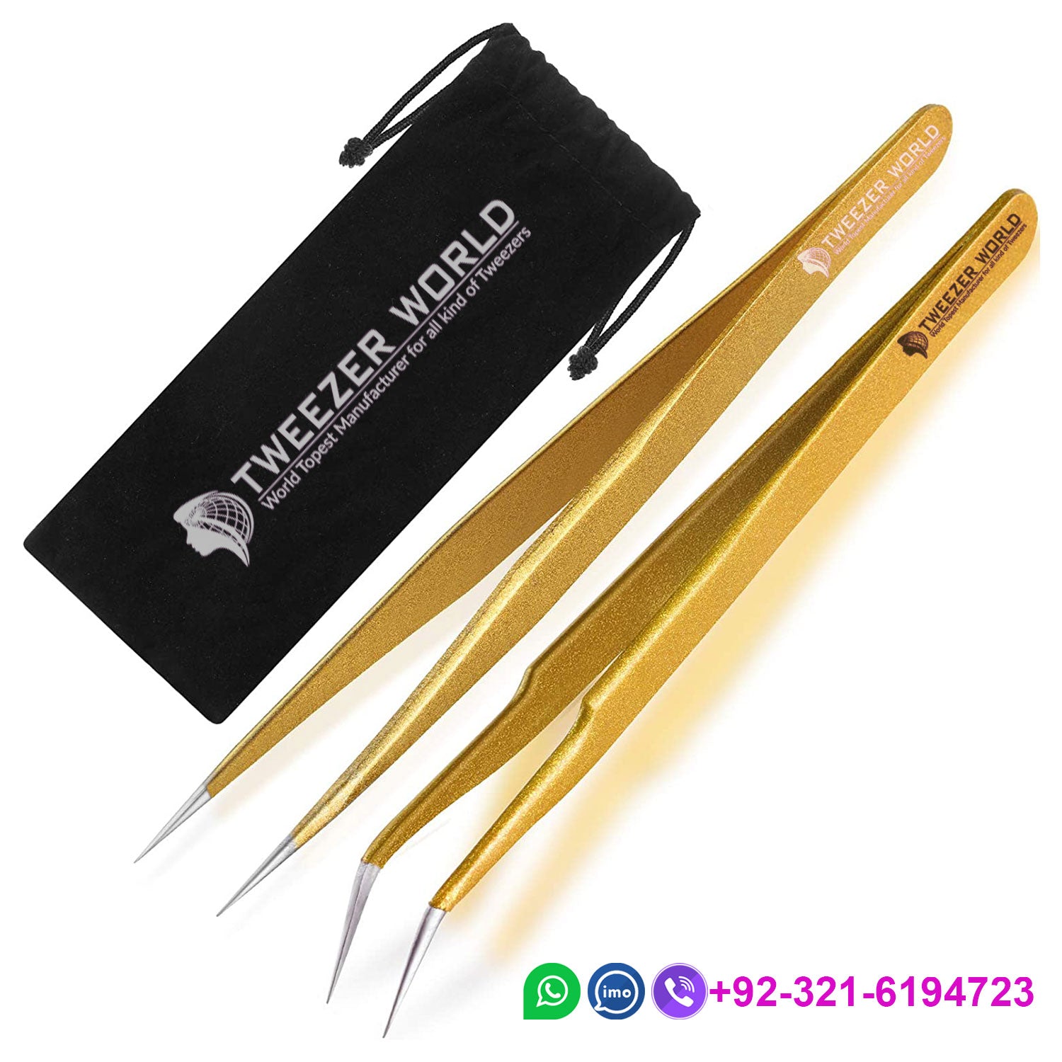 gold tweezers for lashes with pouch