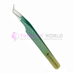 45 Degree Angled Diamond Grip Multiple Green Eyelash Tweezers