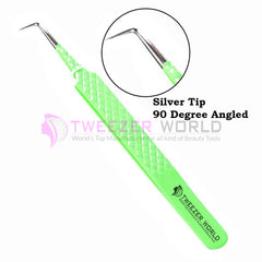 90 Degree Diamond Grip Green Handle Eyelash Extension Tweezers