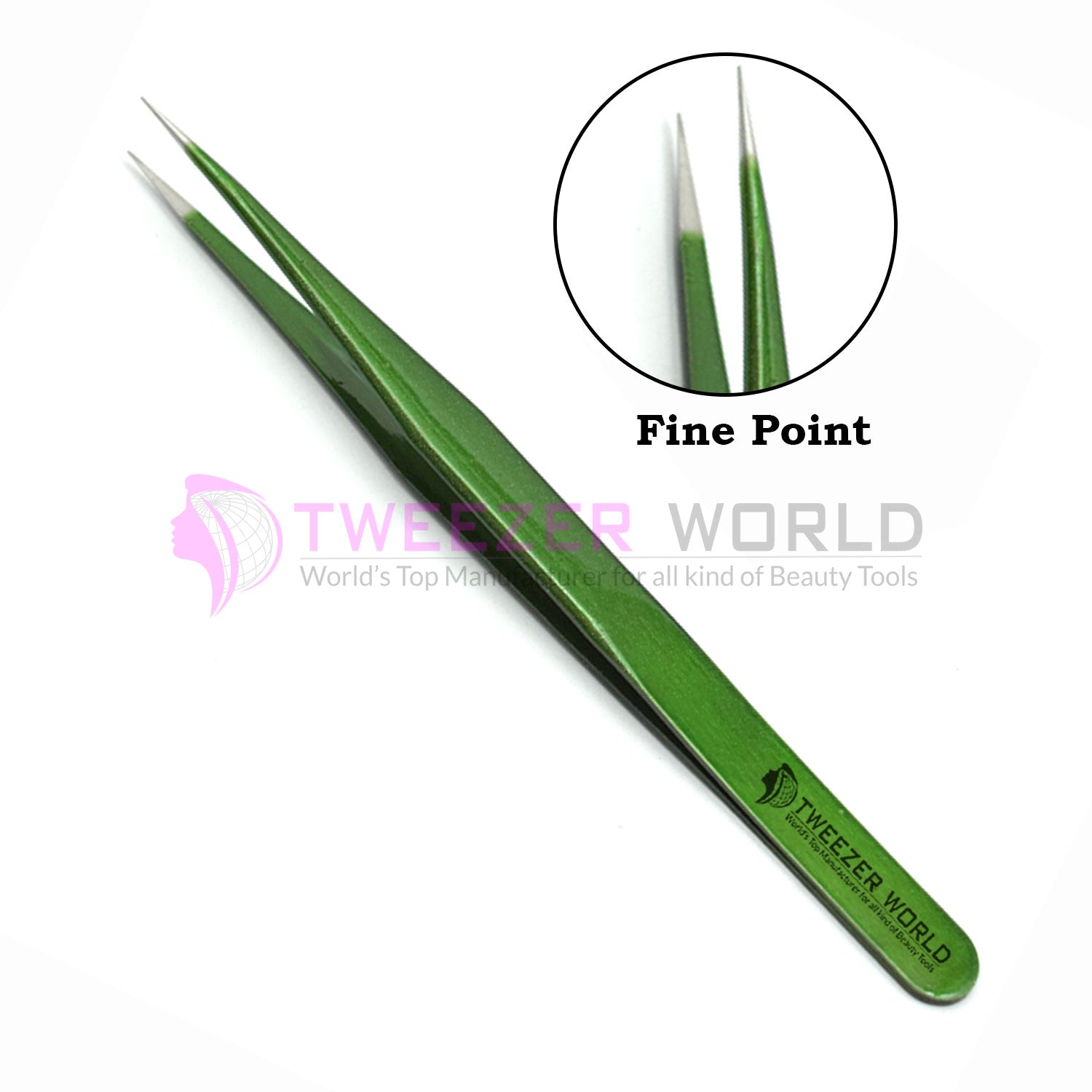 Straight Isolation Fine Point Shiny Green Best Isolation Tweezers