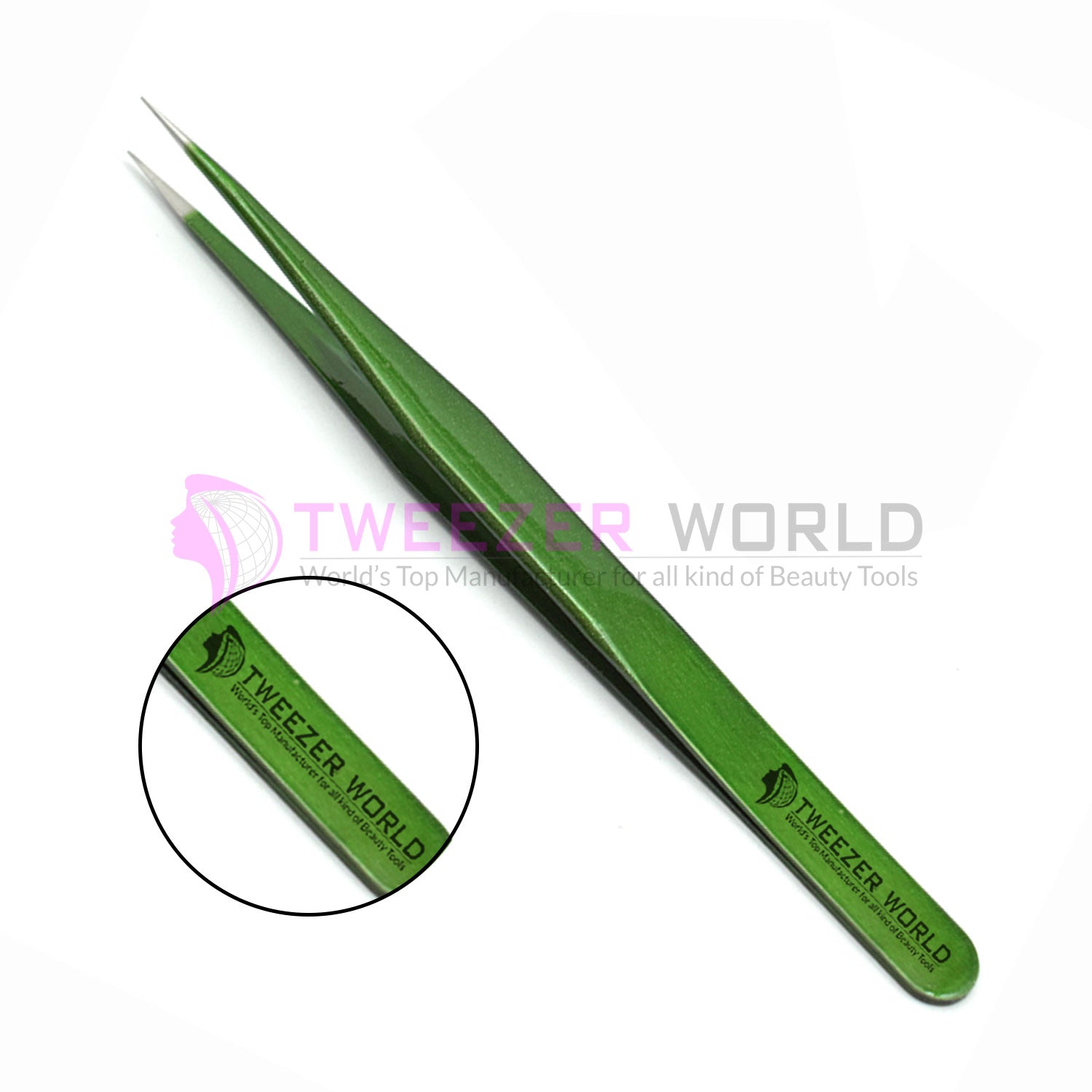 Straight Isolation Fine Point Shiny Green Best Isolation Tweezers