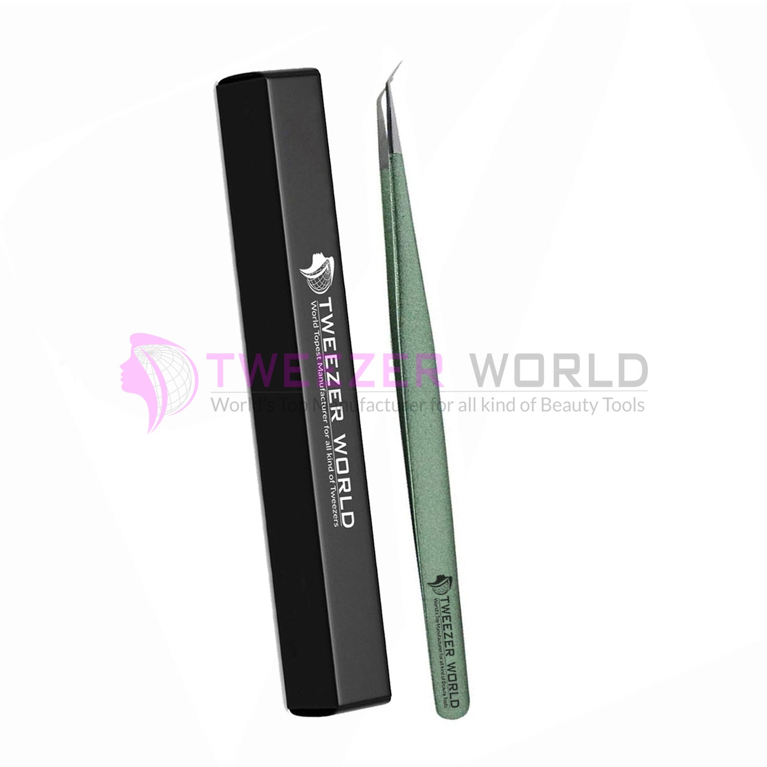 45 Degree Angled Isolation Green Handle Best Eyelash Tweezers