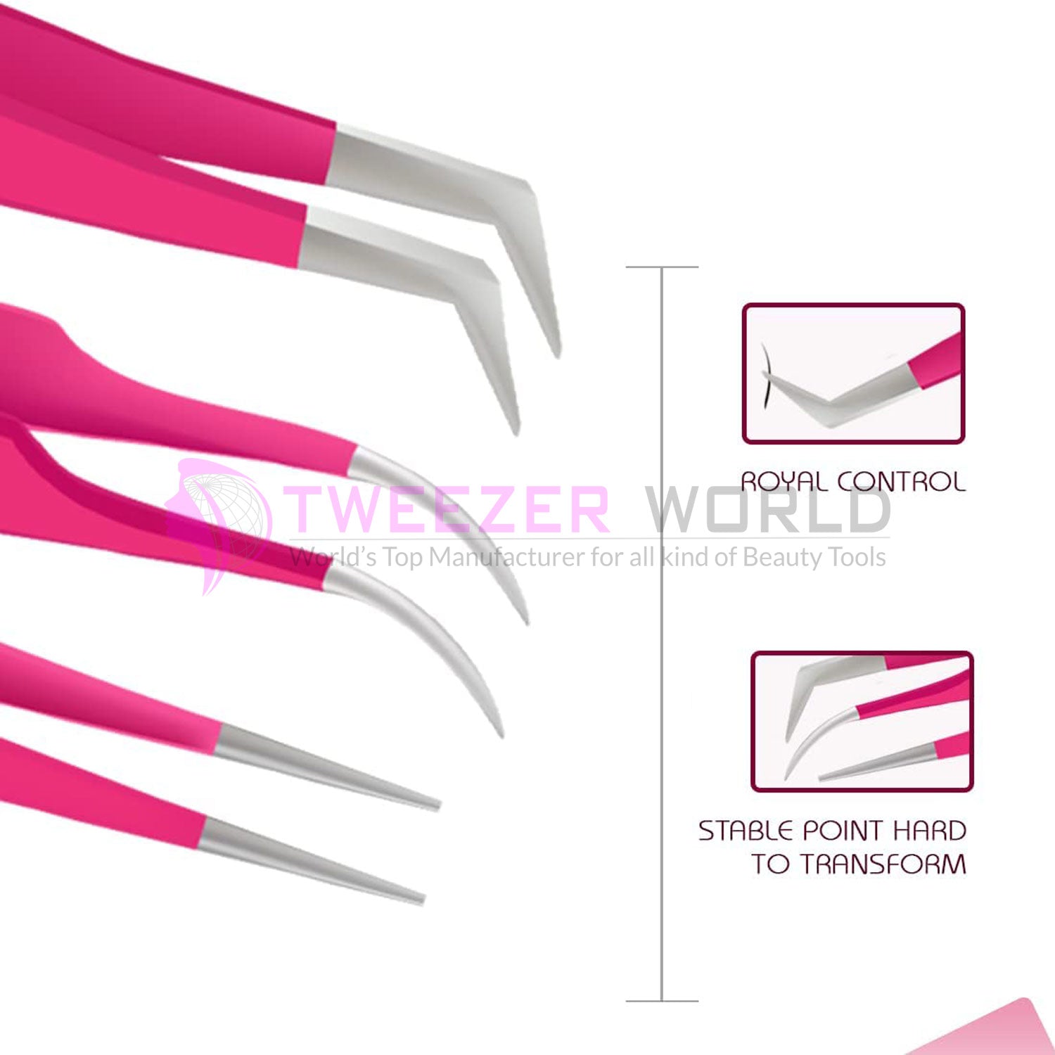 3pcs Premium Hot Pink Best Eyelash Extension Tweezers Set