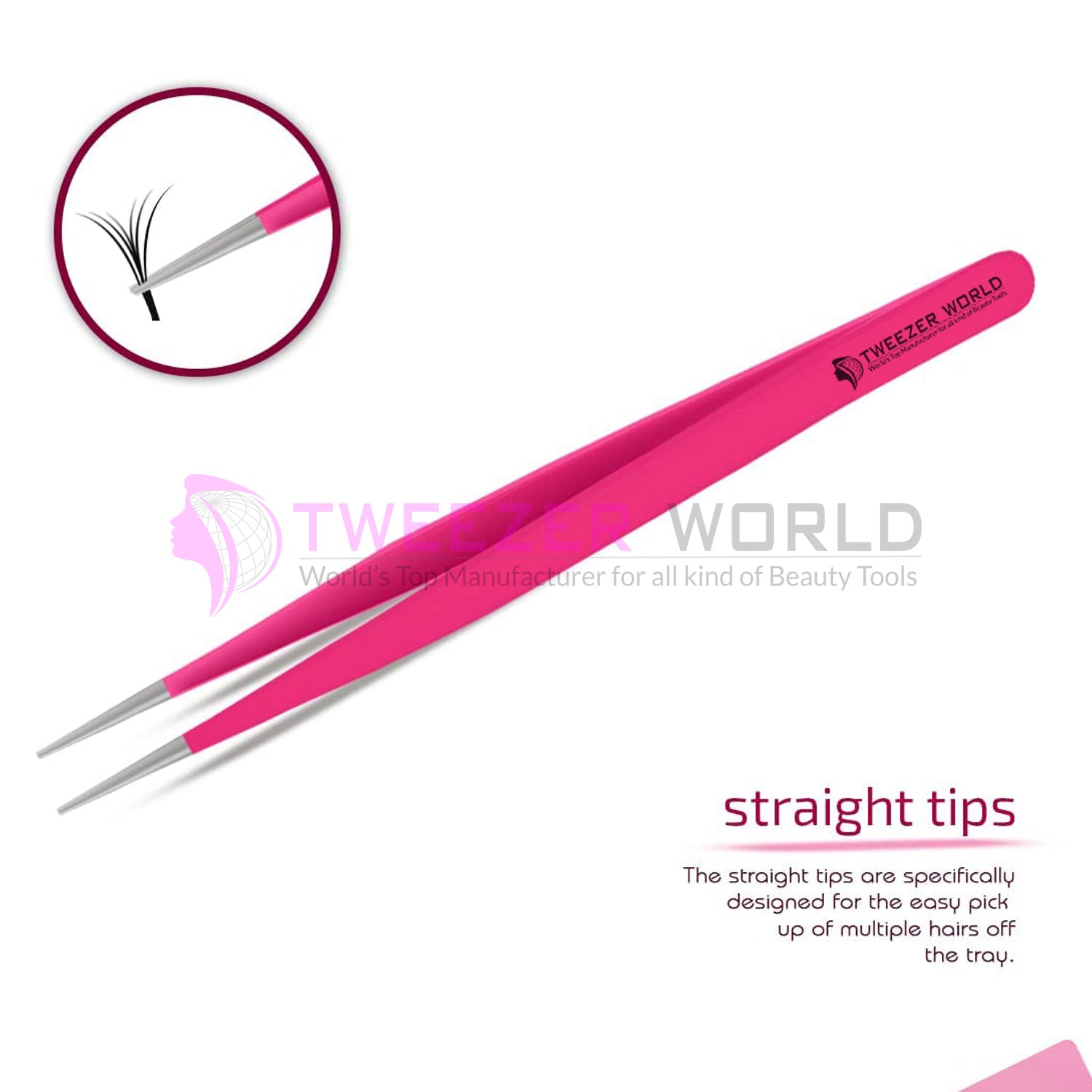 3pcs Premium Hot Pink Best Eyelash Extension Tweezers Set