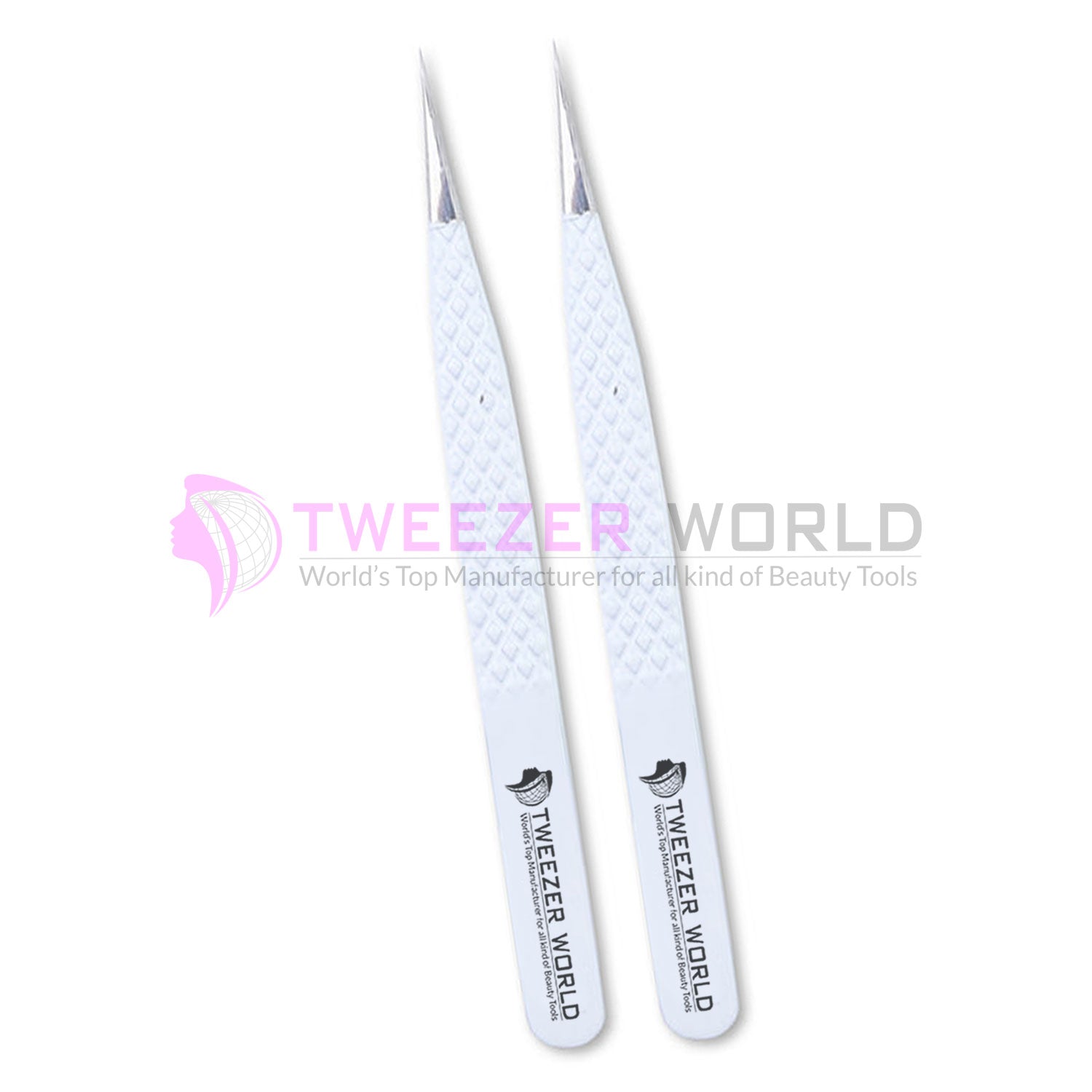 Diamond Grip Needle Nose Tip White Handle Straight Isolation Tweezers