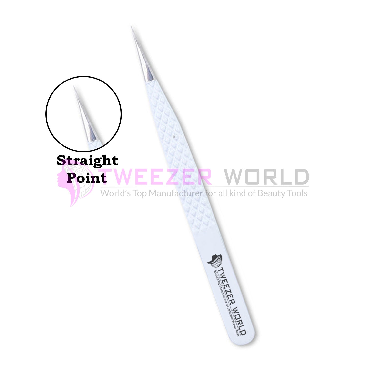 Diamond Grip Needle Nose Tip White Handle Straight Isolation Tweezers