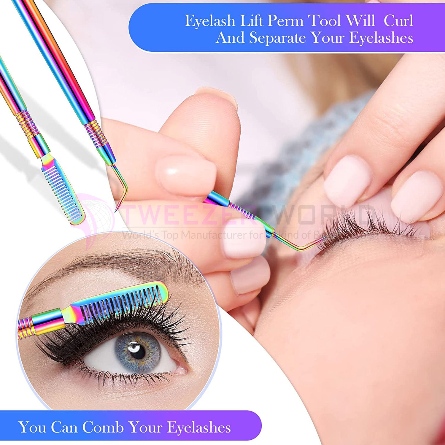 2pcs Rainbow Extension Lash Lifting Perm Tool Set with Separation Comb